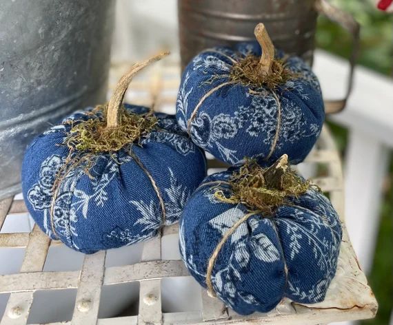 Vintage Denim Pumpkins  Blue & White Country Farmhouse Fall - Etsy | Etsy (US)