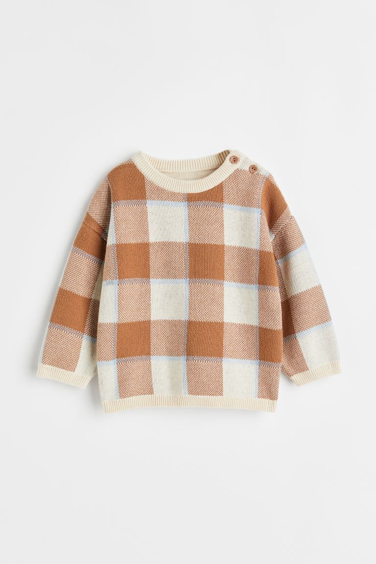 Jacquard-knit Sweater - Light brown/cream checked - Kids | H&M US | H&M (US)