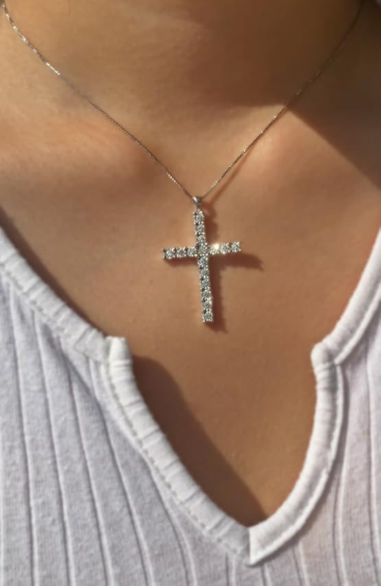 Platinum or Gold Plated Sterling Silver Cross Pendant Necklace with Infinite Elements Zirconia, 18" | Amazon (US)
