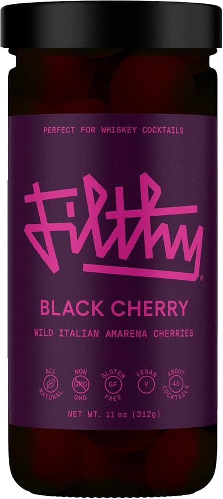 Filthy Cocktail Amarena Black Cherries, Premium Cocktail Garnish, All Natural Wild Italian Amaren... | Amazon (US)