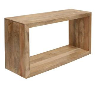 The Urban Port 30 in. Natural Brown Small Cube Shape Mango Wood Console Table with Bottom Shelf U... | The Home Depot