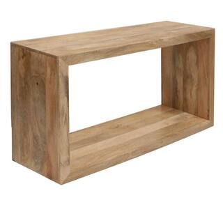 30 in. Natural Brown Small Cube Shape Mango Wood Console Table with Bottom Shelf | The Home Depot