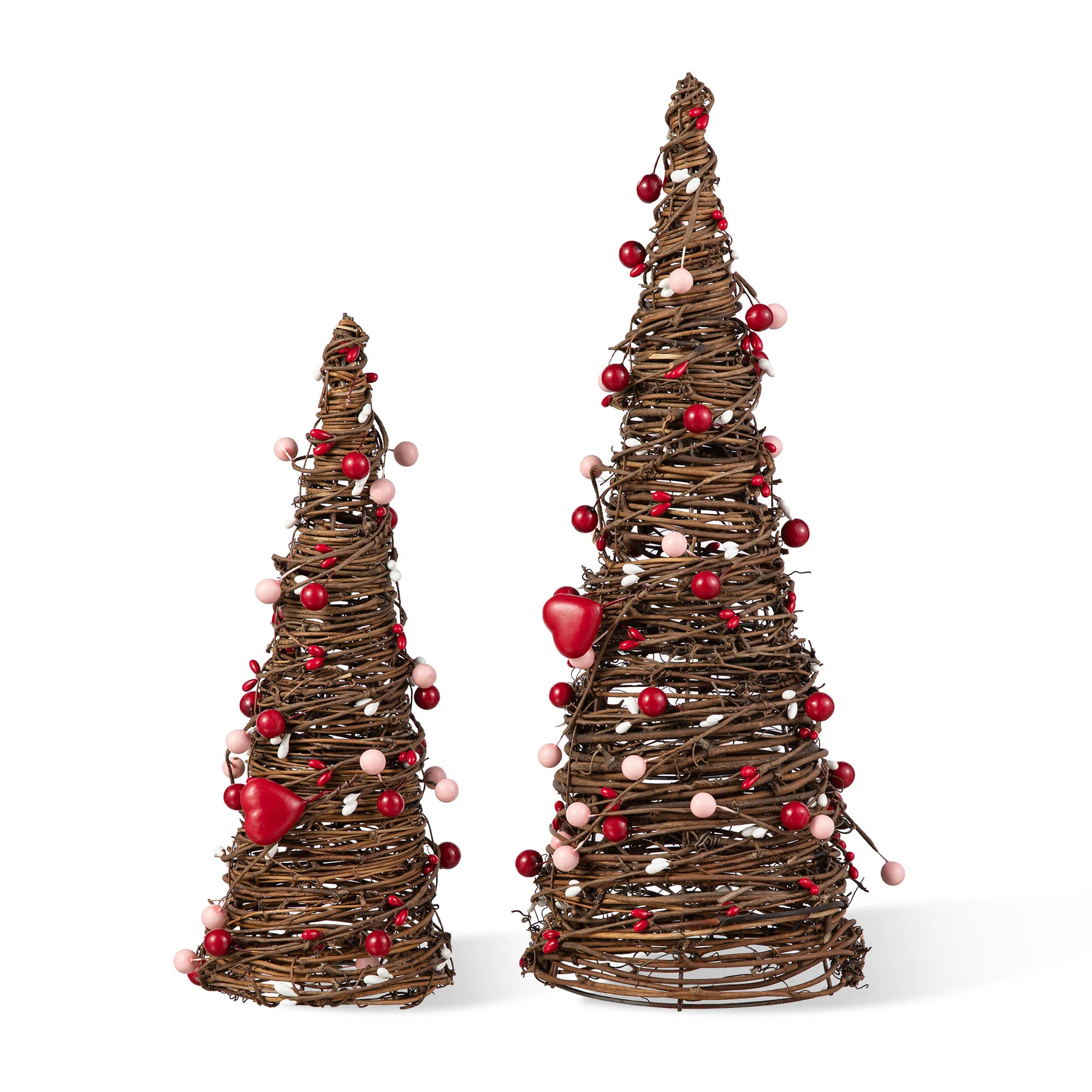 Set Of 2 Valentine's Rattan Heart And Berries Table Tree | Wayfair North America