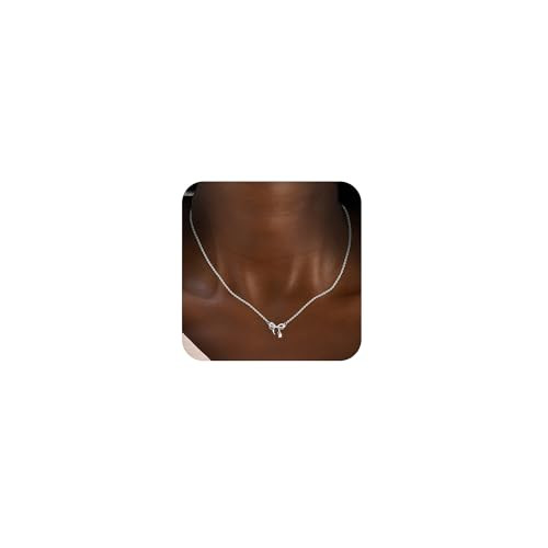 MFRYK Silver Necklace For Women,Bow Necklace Sterling Silver Plated Cute Small CZ Bow Pendant Choker Chain Necklace Dainty Necklaces For Women Jewelry Gift | Amazon (US)