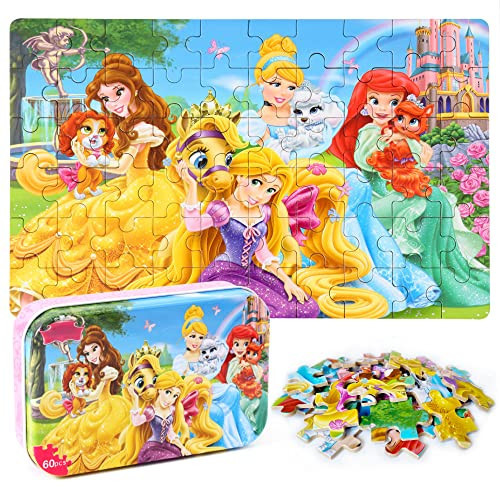 MZZOTOY Princess Puzzles for Kids Ages 4-8, 60 Pieces for Kids Ages 3-5 Princess Puzzle for Girls and Boys Toys Jigsaw Puzzles in a Metal Box Educational Puzzles (Princess) | Amazon (US)