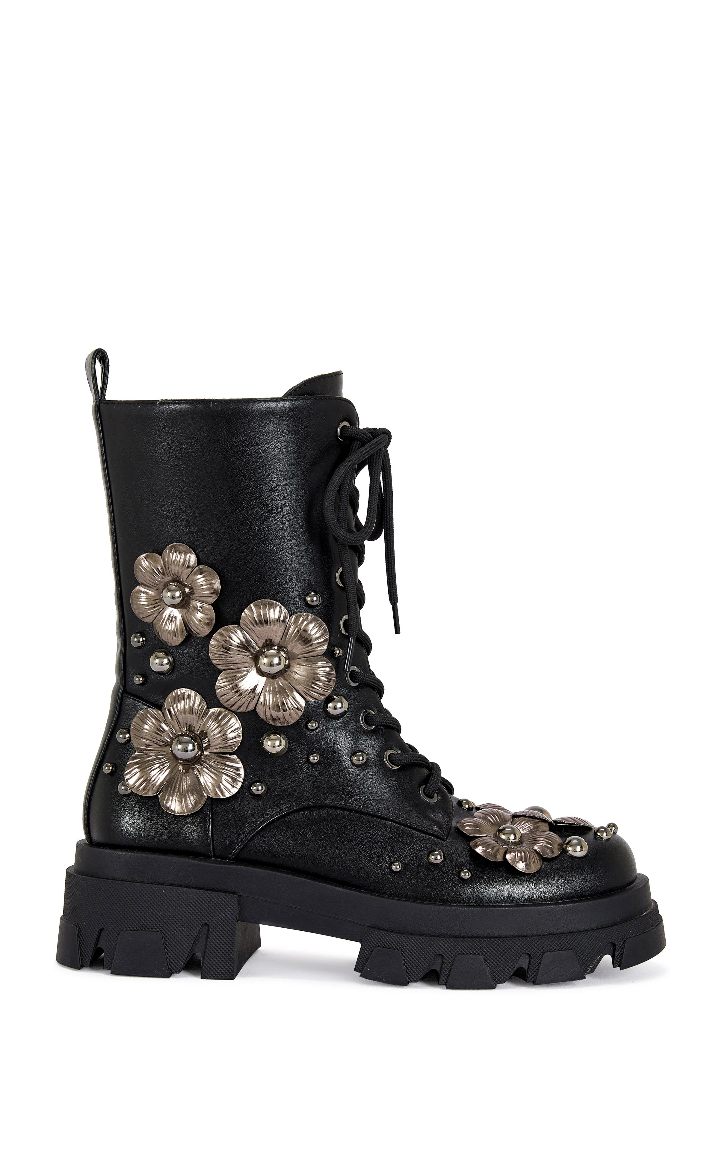 ORQUIDEA-BLACK 3D FLOWER COMBAT BOOTIE | Azalea Wang