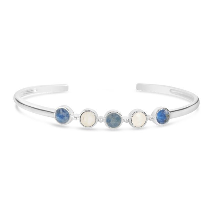 Mother's Day Endless Summer Cuff Bracelet - Mother of Pearl and Forget-Me-Nots | Dune Jewelry