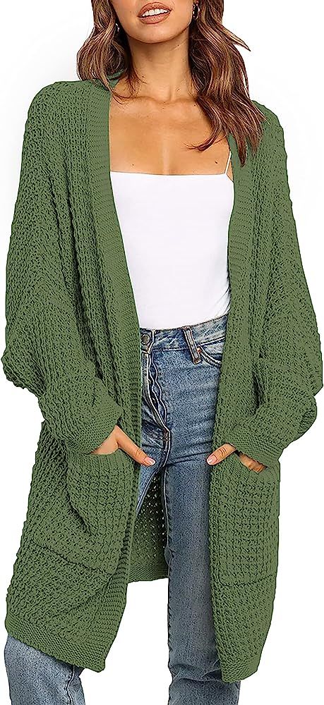 BTFBM Women Long Sleeve Open Front Plain Knit Cardigan Fashion Color Block Striped Slouchy Loose ... | Amazon (US)
