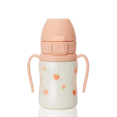 Grosmimi Stainless Steel Straw Cup with Flip Top - 6oz (200ml) Flower Coral 6oz | Target