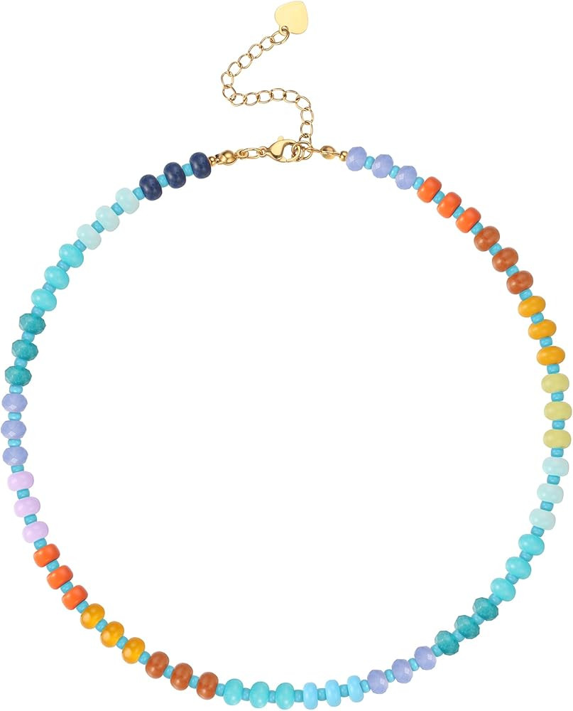 Colorful Beaded Necklace for Women,Boho Natural Stone Beach Necklace Rainbow Stone Choker Necklac... | Amazon (US)