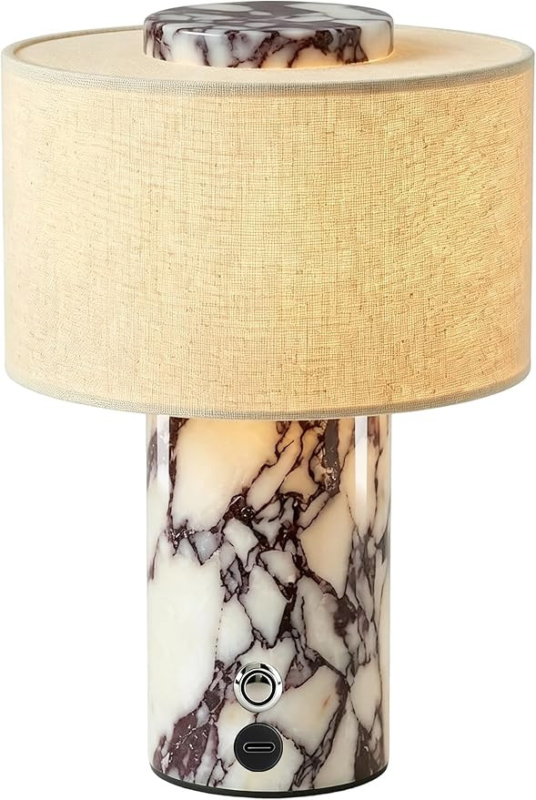 Cordless Marble Table Lamp with USB Port Rechargeable Battery Operated,Bedroom Nightstand Stone B... | Amazon (US)