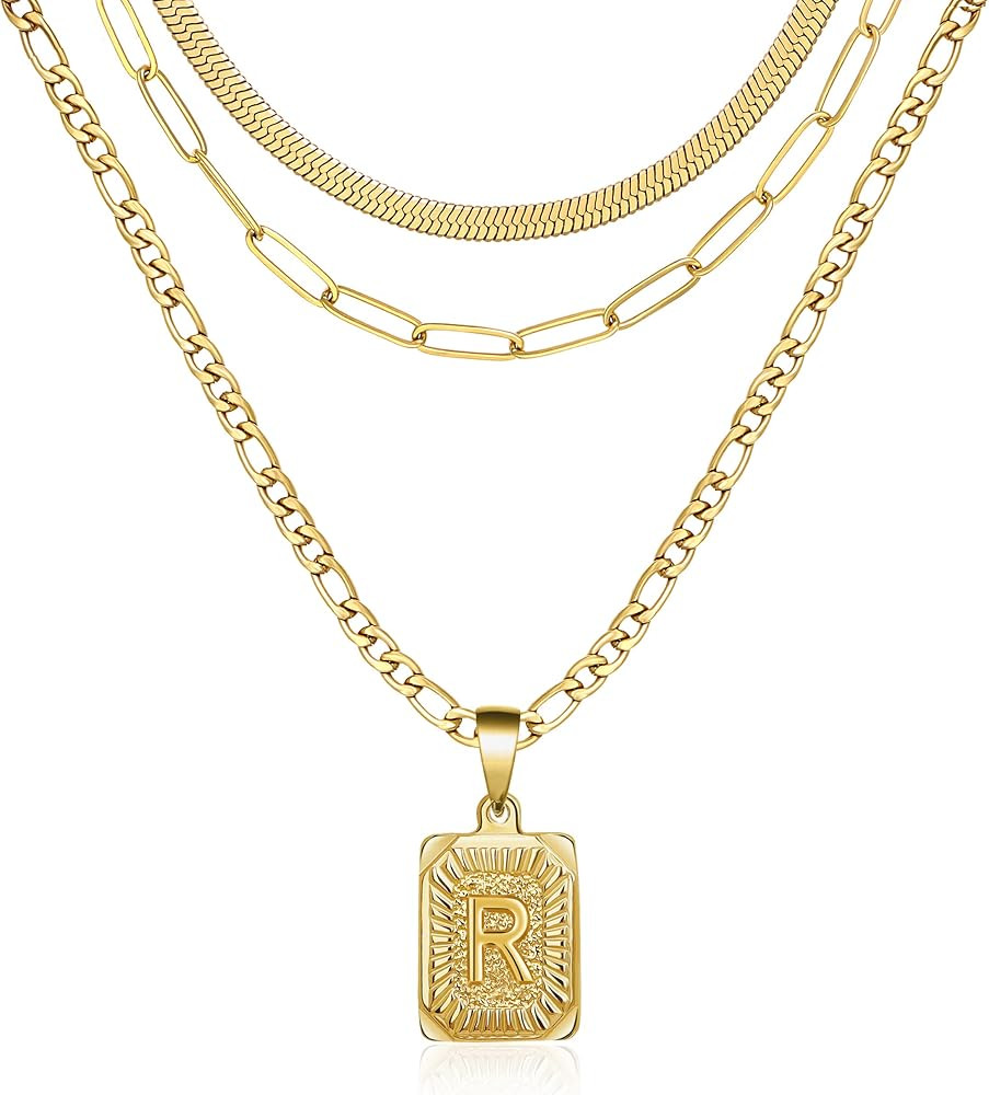 JoycuFF Gold Initial Necklaces Gift for Women,18K Gold Plated Dainty Layering Paperclip Link Chai... | Amazon (US)
