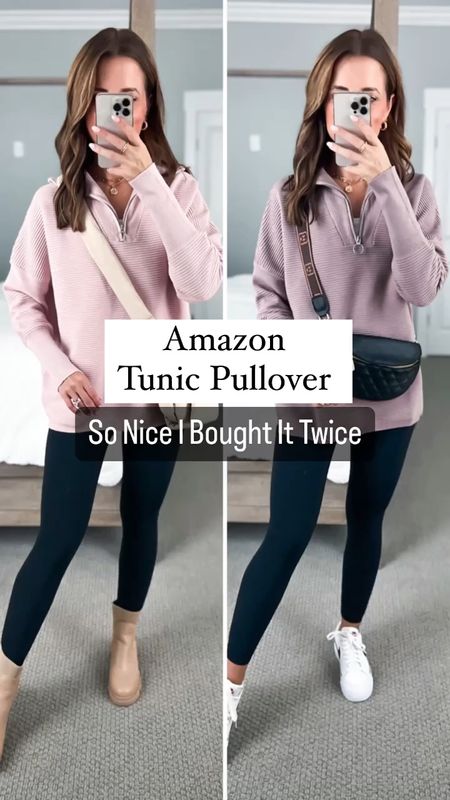 Fall outfits. Casual outfits. Travel outfits. Amazon tunic pullover (small, color pink and coffee). Favorite Amazon leggings (XXS). Amazon ribbed top with shelf bra (small). Amazon Chelsea boots (TTS, color ‘nude’). Nike court legacy lift (I went down half a size based on reviews). 

#LTKfindsunder50 #LTKshoecrush #LTKxPrime