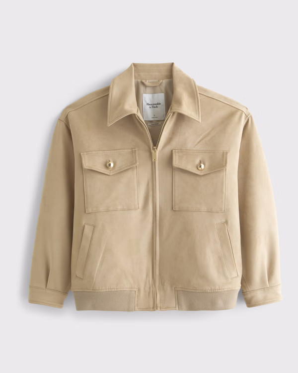 Women's Vegan Suede Bomber Jacket | Women's Clearance | Abercrombie.com | Abercrombie & Fitch (US)