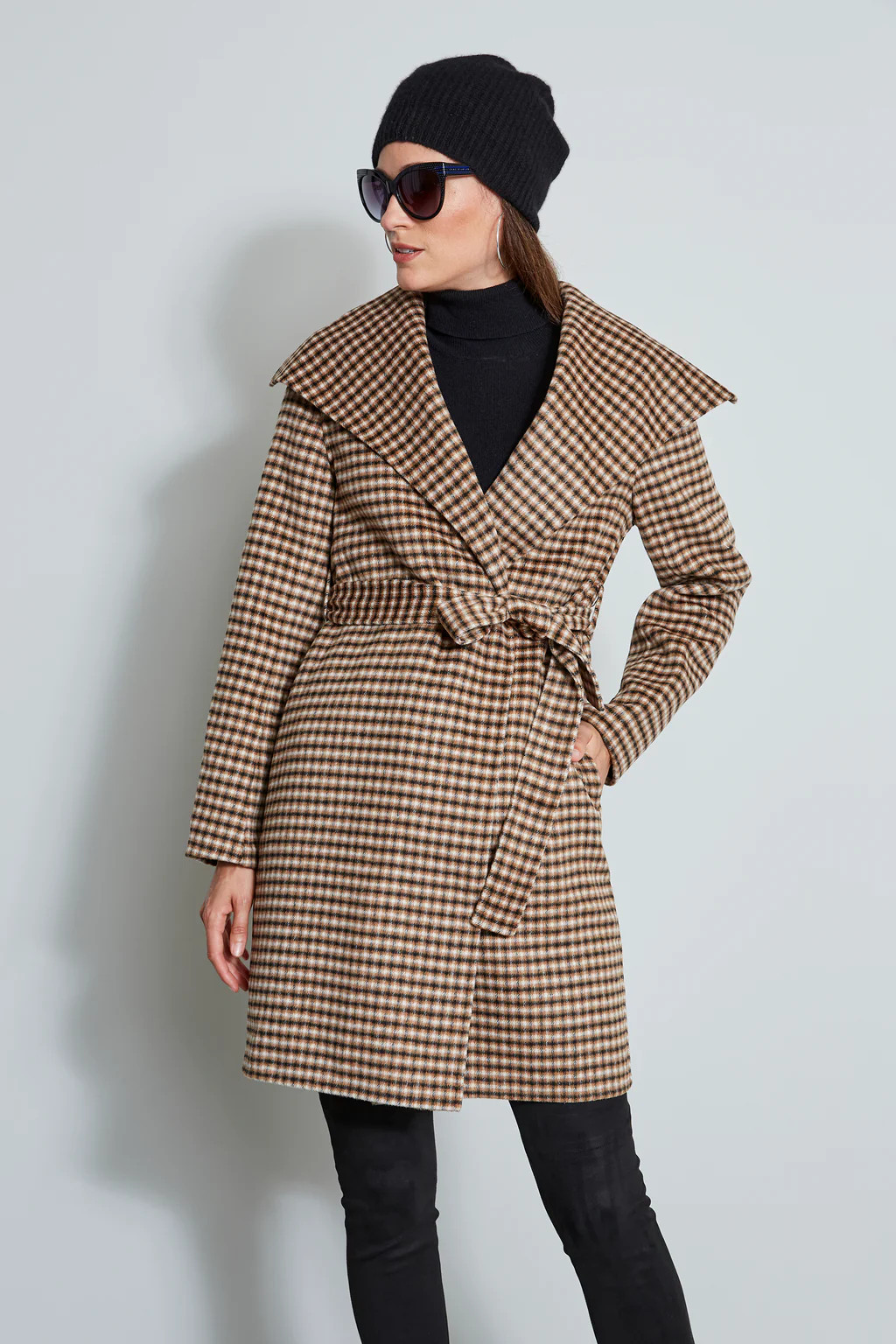 Plaid Double Face Belted Wrap Coat | Elie Tahari