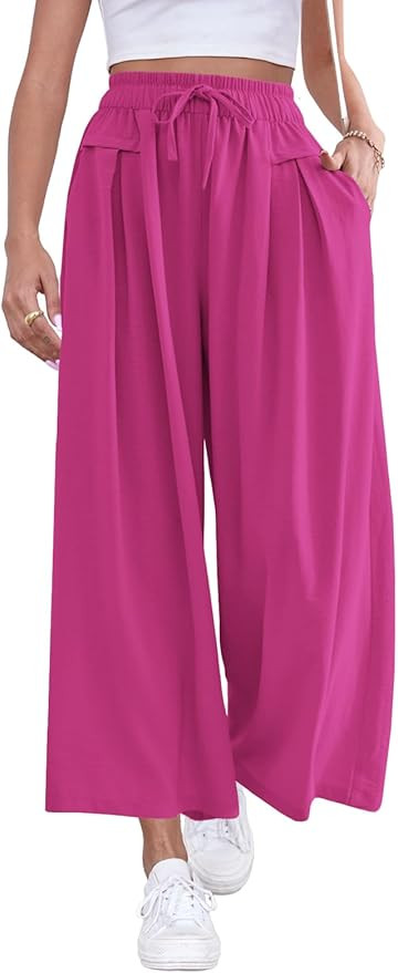 ZJCT Wide Leg Palazzo Pants for Women Summer Beach Pants Flowy Loose Casual Lounge Pajama Yoga Pa... | Amazon (US)