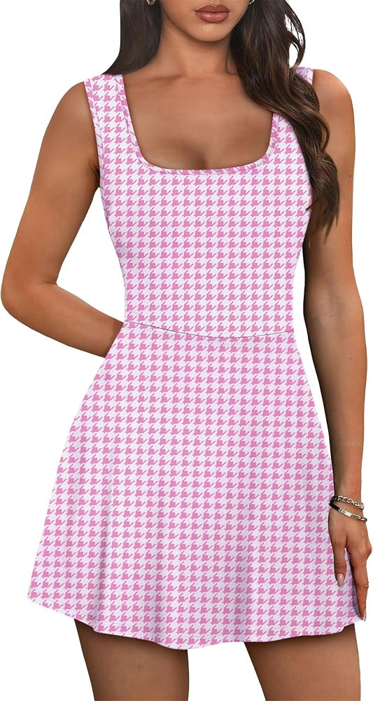 NIASHOT Women's Athletic Dress Mini U Neck Sleeveless Built in Shorts with Pockets Tennis Golf Gr... | Amazon (US)