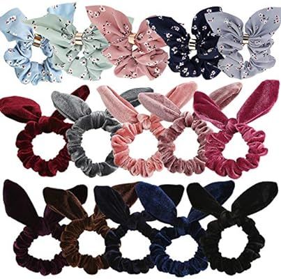 WillingTee 15pcs Women's Hair Scrunchies Velvet Scrunchy Rabbit Ear Elastic Hair Bands Chiffon Ra... | Amazon (US)