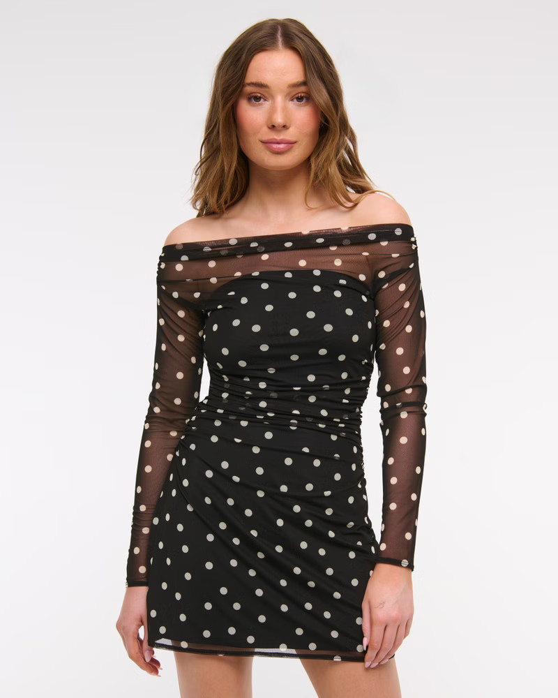Women's Off-The-Shoulder Mesh Mini Dress | Women's New Arrivals | Abercrombie.com | Abercrombie & Fitch (US)