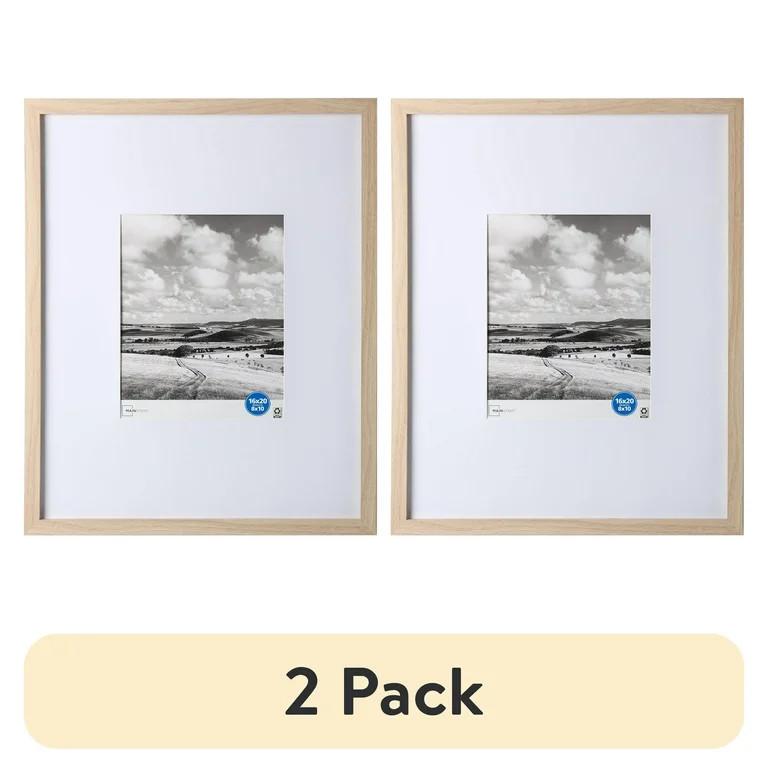 (2 pack) Mainstays 16 x 20 Matted to 8x10 Gallery Frame Set, 2 Pack, Lightwood | Walmart (US)