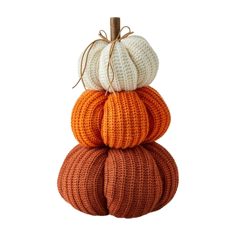Stacked Yarn Pumpkins Tabletop Decor, Multicolor, 14", Harvest by Way To Celebrate - Walmart.com | Walmart (US)