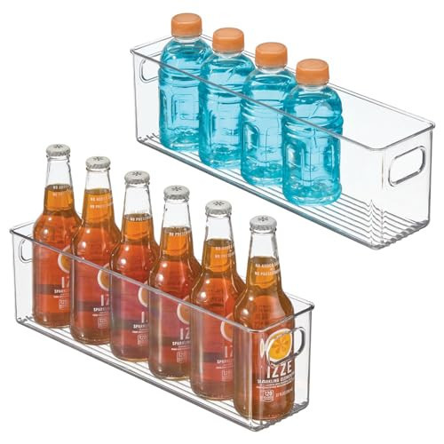 mDesign Plastic Kitchen Organizer - Storage Holder Bin with Handles for Pantry, Cupboard, Cabinet, Fridge/Freezer, Shelves, and Counter - Holds Canned Food, Snacks - 2 Pack - Clear | Amazon (US)