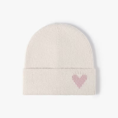 Anna-Kaci Women's Knit Beanie Hat with Embroidered Heart Detail and Folded Cuff - Beige | Target