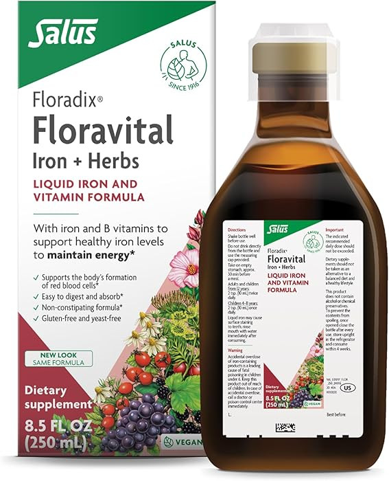 Floradix Floravital Liquid Iron & Vitamin Formula - Liquid Iron Supplement with C & B Vitamins & ... | Amazon (US)