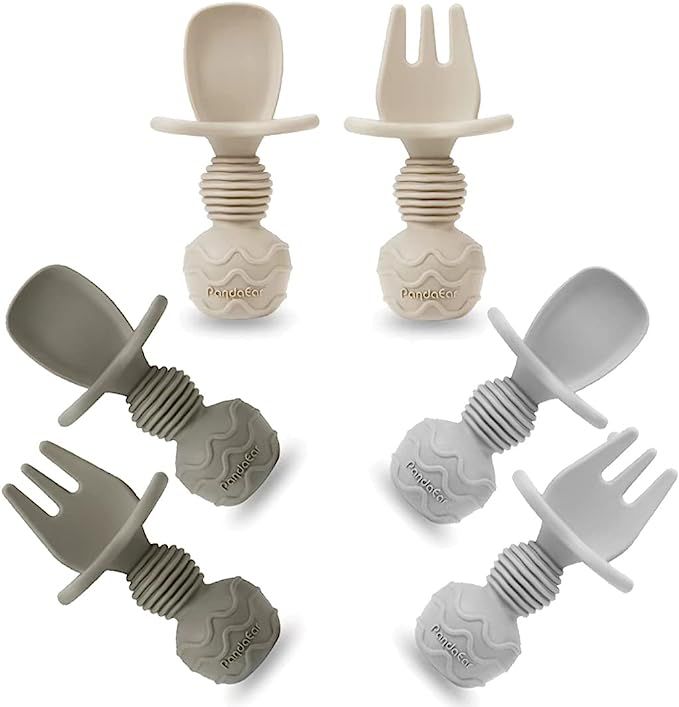 PandaEar 6 Pack Silicone Baby Spoons and Fork Feeding Set- Anti-Choke First Self Feeding Utensils... | Amazon (US)
