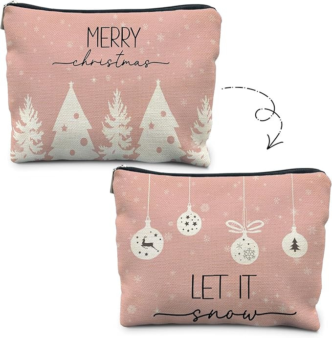 Pink Christmas Makeup Bag, Merry Christmas Let it Snow Cosmetic Bags for Women, Pink Christmas Gi... | Amazon (US)