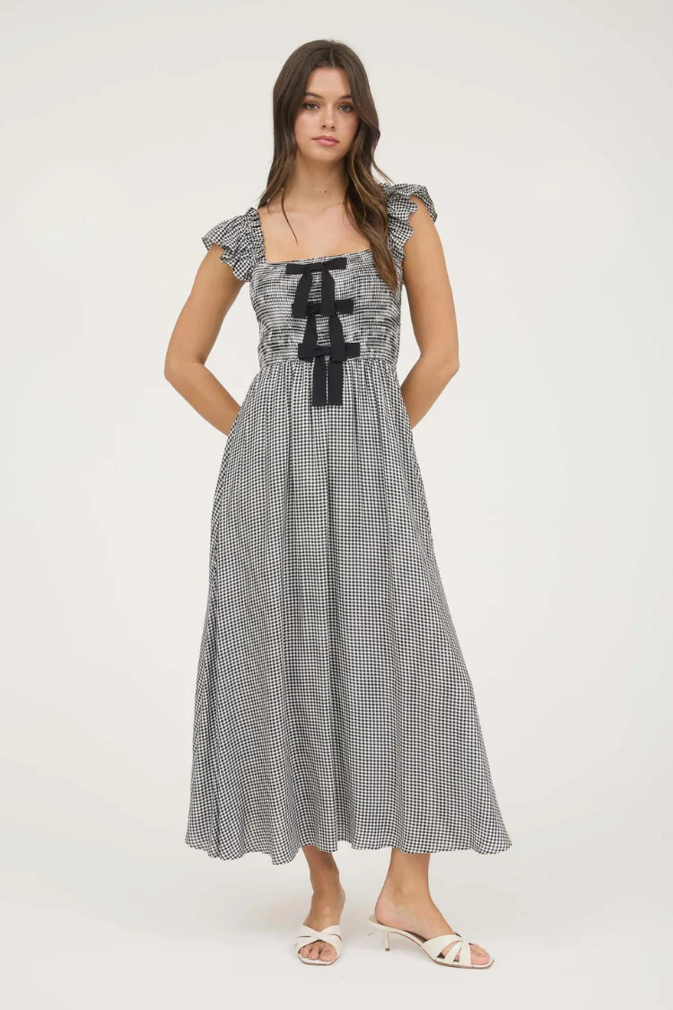 Sabrina Black Gingham Midi Dress | Confête