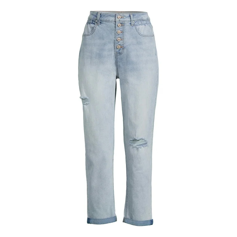 No Boundaries Juniors Cinched Mom Jeans - Walmart.com | Walmart (US)