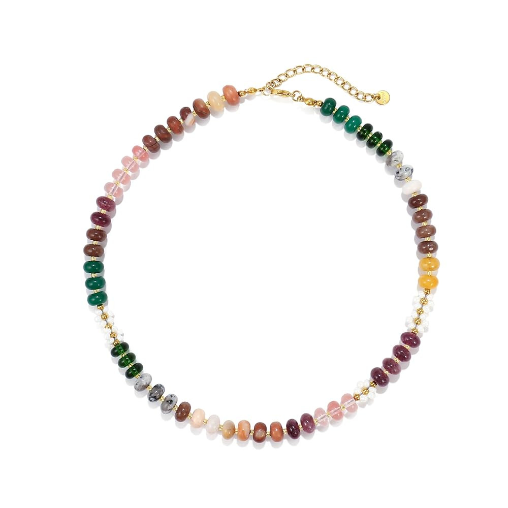 Elegance 11 designs Gemstone Beaded Necklaces For Women Rainbow Natural Stone Boho Waterproof Tre... | Amazon (US)