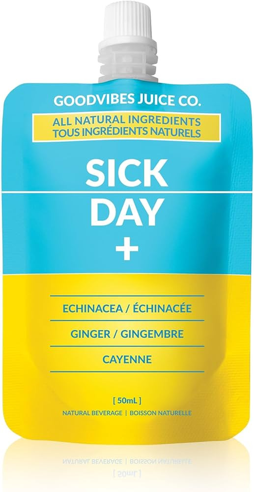 GOODVIBES JUICE CO. Sick Day Natural Wellness Shot, 12 x 50mL Pouches, Echinacea, Ginger, Lemon, ... | Amazon (CA)