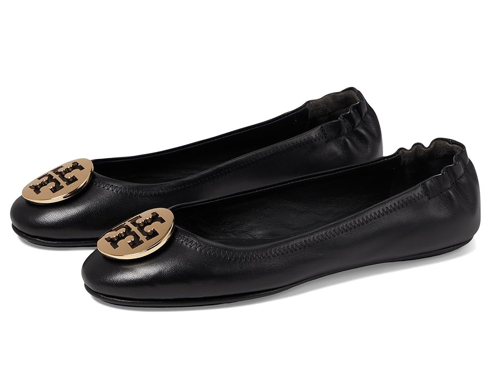 Tory Burch Minnie Travel Ballet w/ Metal Logo Women's Shoes Perfect Black/Gold : 10 M, Leather | Zappos