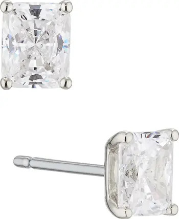 Modern Luv Small Emerald Cut Cubic Zirconia Stud Earrings | Nordstrom