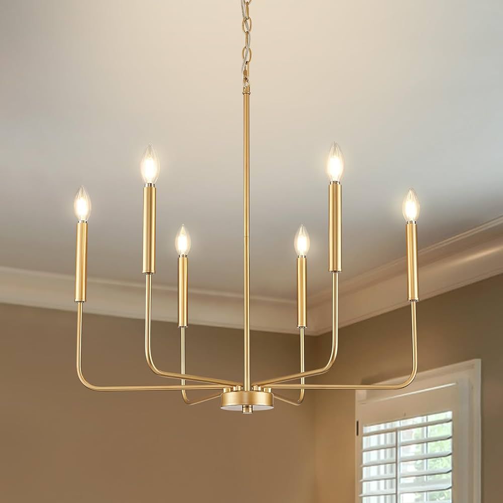 ONESMING Modern Gold Chandelier for Dining Room,Metal 6-Light Kitchen Light Fixtures,Farmhouse Ca... | Amazon (US)