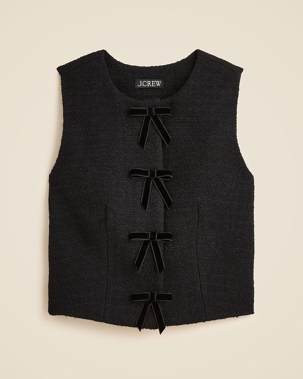 Tweed crewneck vest with velvet bows | J. Crew US