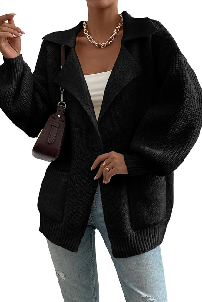 SHEWIN Women Open Front Knit Sweater Button Casual Long Sleeve V Neck Cardigan | Amazon (US)