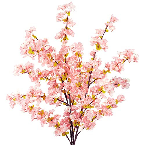 Uieke Silk Cherry Blossom Branches, 39.3in Artificial Cherry Blossom Tree Stems, Fake Plum Blossom Flowers Arrangement for Wedding Home Japanese Decor, Set of 3, Pink | Amazon (US)