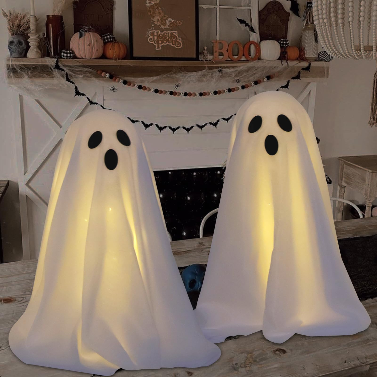 DAZONGE 2 Packs Halloween Decorations, Spooky Ghost Decor with String Lights Battery Operated, Ea... | Amazon (US)