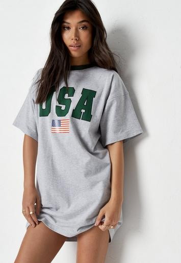 Missguided - Gray USA Oversized T Shirt Dress | Missguided (US & CA)
