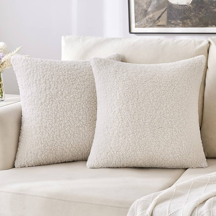 MIULEE Pack of 2 Decorative New Luxury Series Style Cream White Faux Fur Throw Pillow Covers Supe... | Amazon (US)