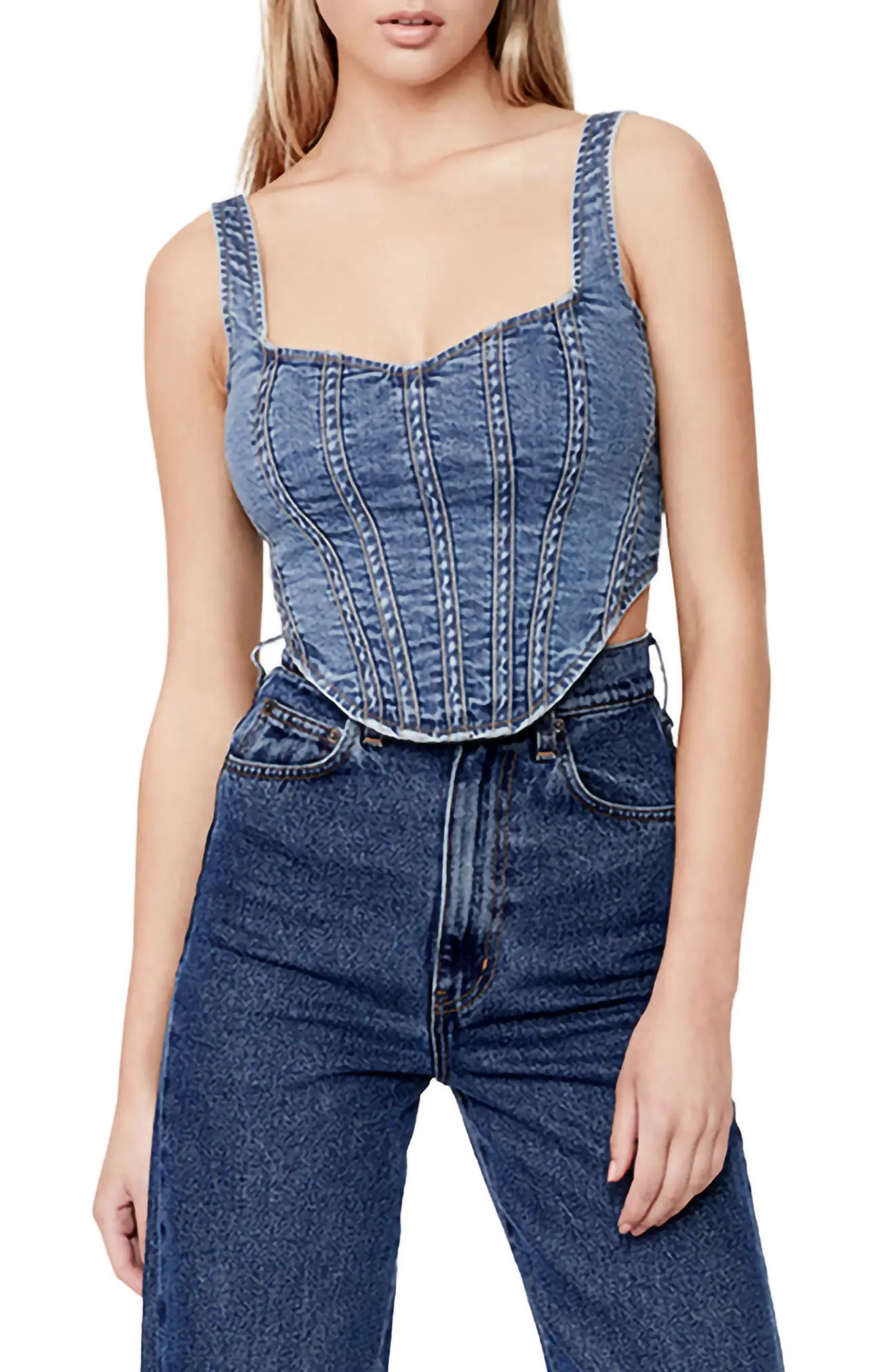 Bardot Denim Corset Bustier Top in Vintage at Nordstrom, Size 4 | Nordstrom