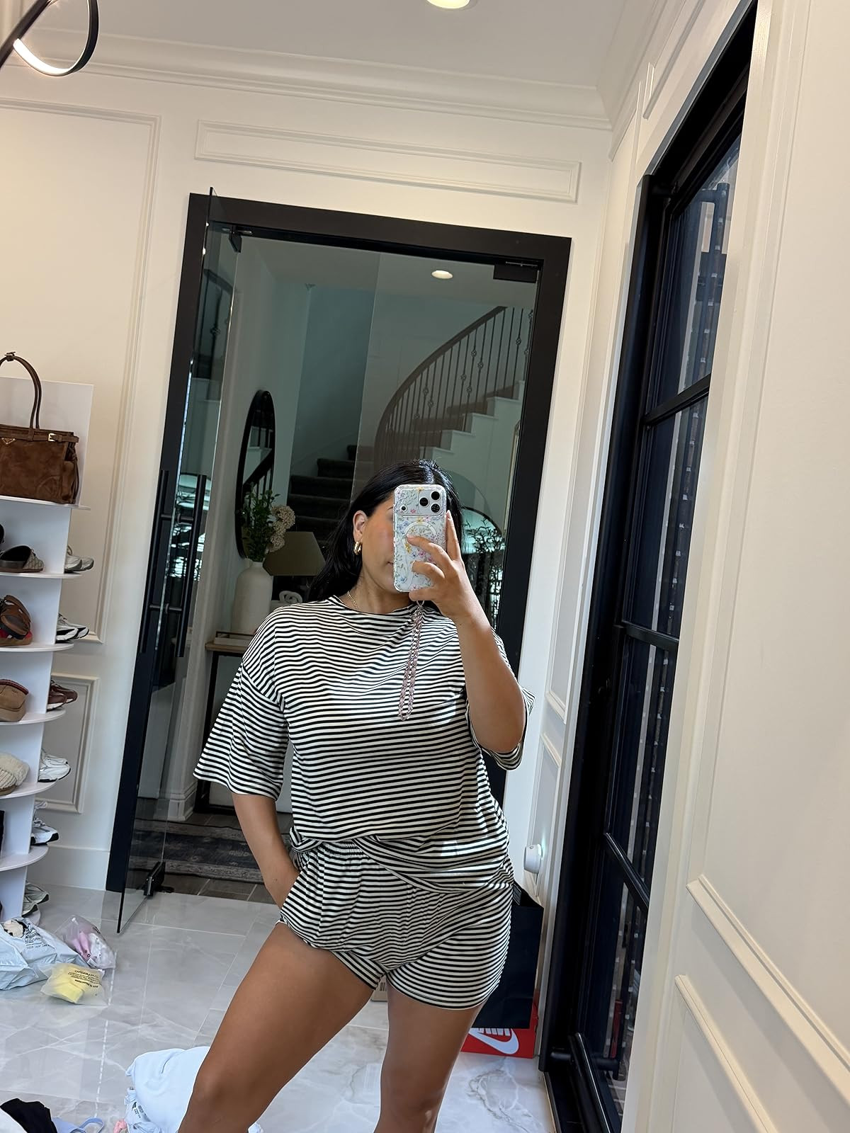 LOMON Two Piece Sets for Women Summer 3/4 Sleeve Tops and Elastic Waist Shorts Pajamas Cute Comfy... | Amazon (US)