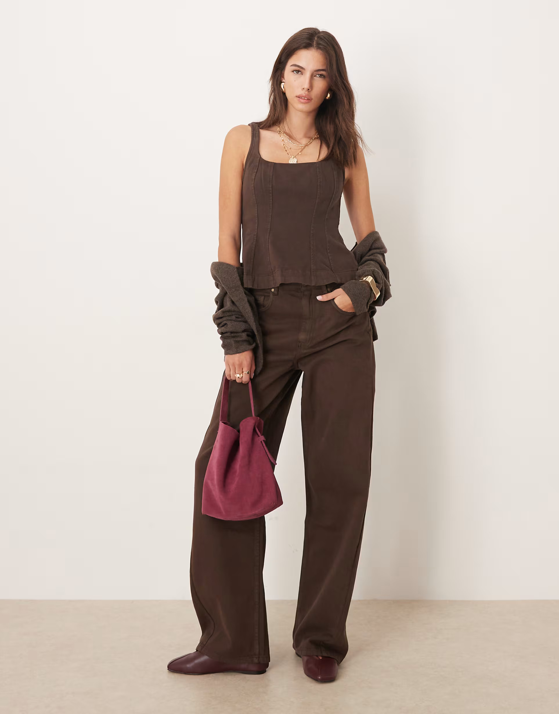 Mango cotton barrel leg co-ord jean in brown | ASOS | ASOS (Global)
