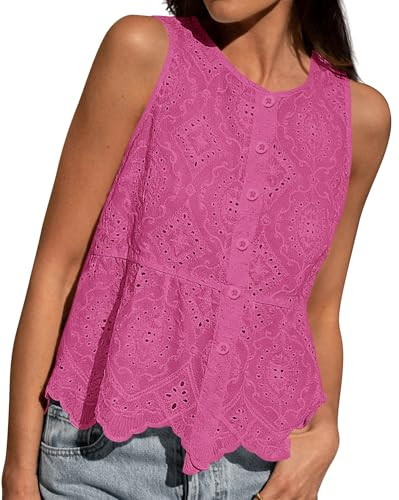 BTFBM Womens Tank Tops 2026 Summer Casual Sleeveless Button Down Shirts Embroidered Eyelet Blouse... | Amazon (US)