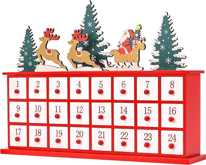M MINGLE Wooden Advent Calendar with Drawers, Countdown to Christmas Reusable Advent Calendar wit... | Amazon (US)