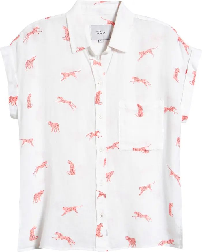 Rails Cheetah Print Short Sleeve Linen Blend Button-Up Shirt | Nordstrom | Nordstrom