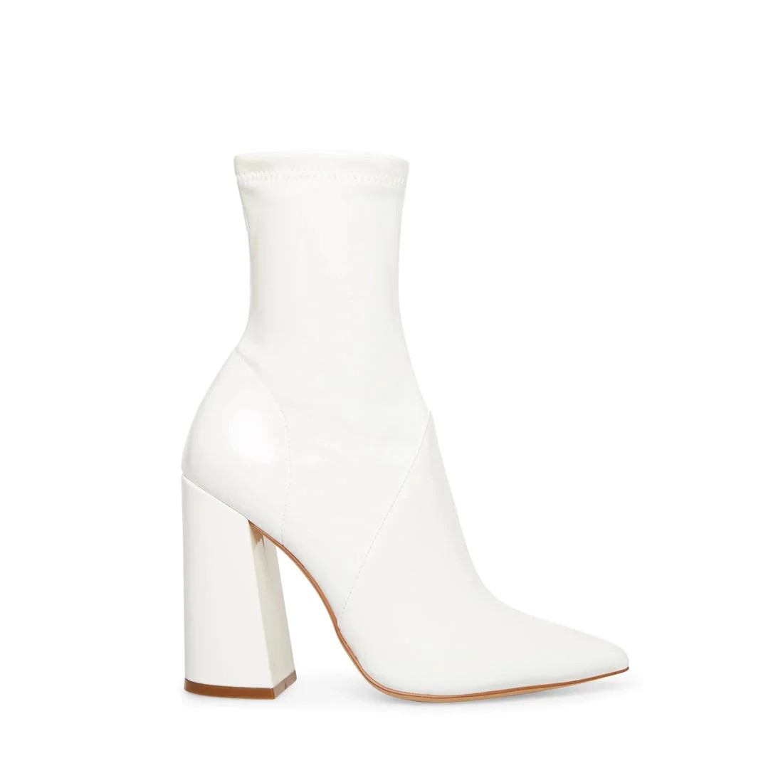 Steve Madden Slade White Patent Pointed Toe Block Heel Fitted Ankle Booties | Walmart (US)